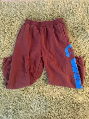 Awake NY Brown Baggy Joggers with Bright Blue Graphic